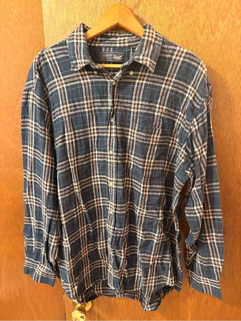 Arrow Blue and Cream Plaid Button-Down Shirt(npt)